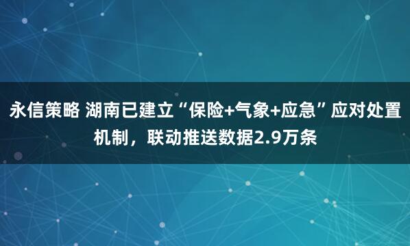 永信策略 湖南已建立“保险+气象+应急”应对处置机制，联动推送数据2.9万条
