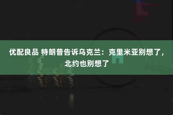 优配良品 特朗普告诉乌克兰：克里米亚别想了，北约也别想了