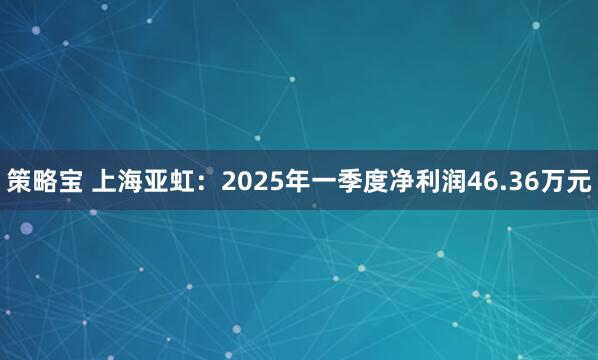 策略宝 上海亚虹：2025年一季度净利润46.36万元